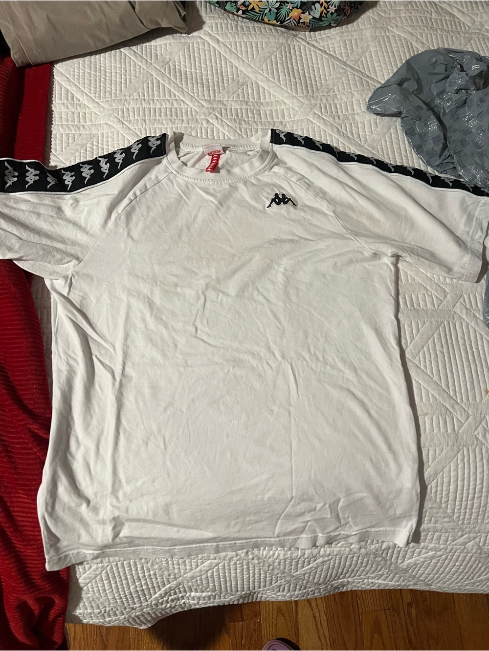 Kappa White Short Sleeve Tee with Black Logo Tape